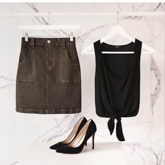 DYNAMITE Olive Green Denim Mini Skirt - Picture 9 of 9